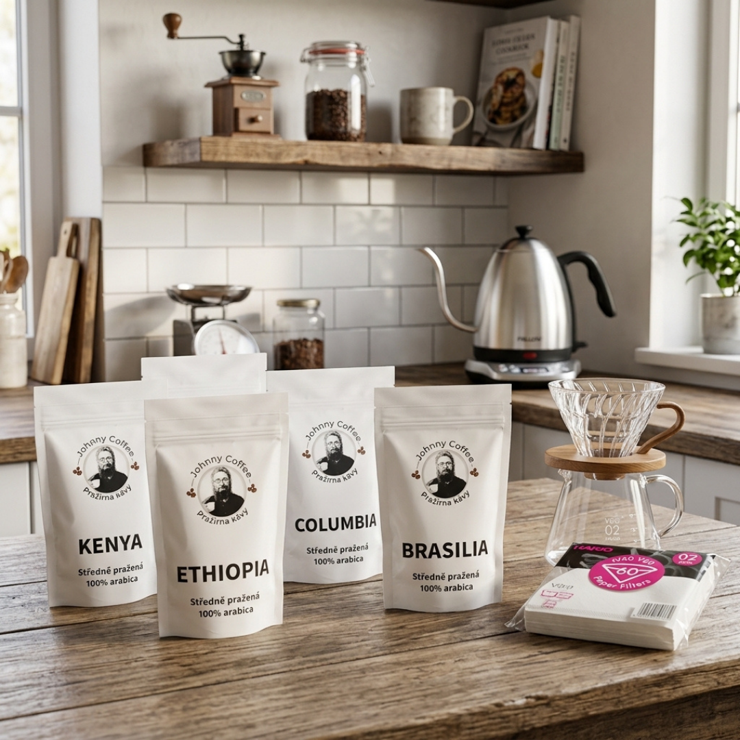 Filtr & Flow: ochutnávkový set pěti káv na filtr po 150 g od Johnny Coffee